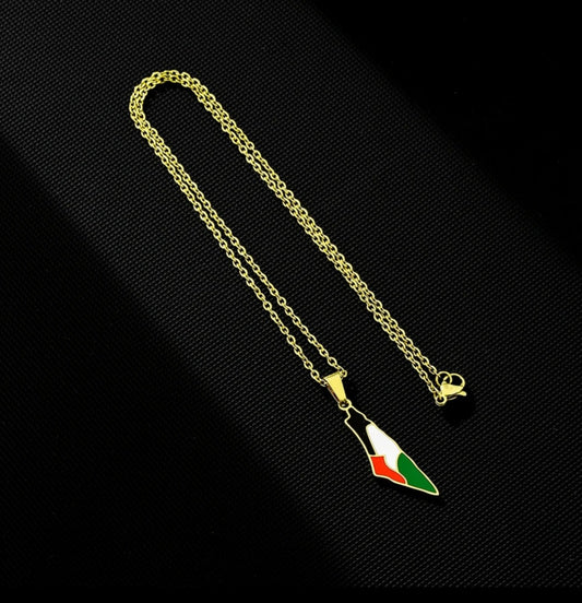 Palestine map with flag colors 60 cm necklace